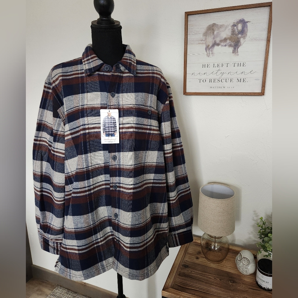 NWT WEATHERPROOF VINTAGE FLEECE LINED BUTTON DOWN HEAVIER FLANNEL - Picture 2 of 7